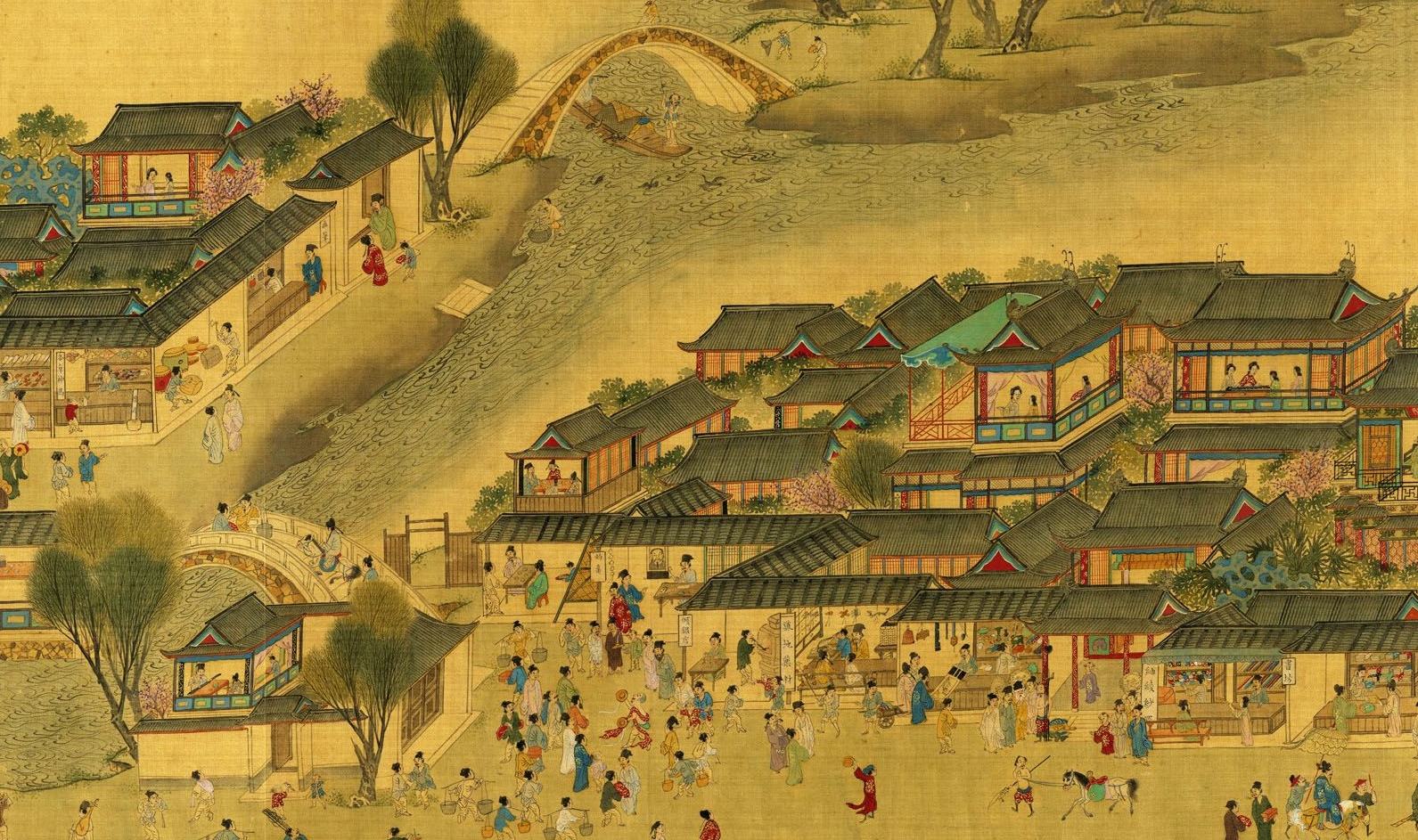 Detail from “Along the River During the Qingming Festival,” a scroll describing capital of the Northern Song Dynasty (960-1127), with convenient transportation, economic prosperity and affluent urban life. Painted by Zhang Zeduan (1085-1145).