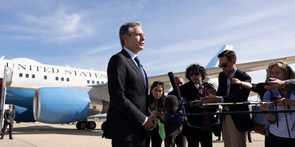 Secretary of State Antony J. Blinken makes departing remarks at Joint Base Andrews in Prince George's County, MD before boarding a plane en route to Israel, October 11, 2023. (PhotoOfficial State Department/ Chuck Kennedy/ flickr)