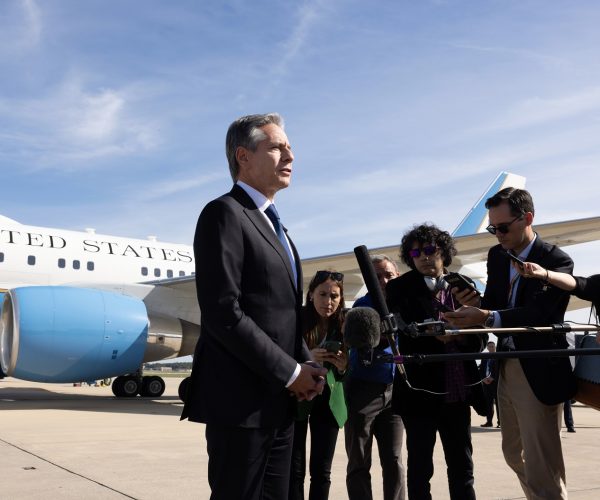 Secretary of State Antony J. Blinken makes departing remarks at Joint Base Andrews in Prince George's County, MD before boarding a plane en route to Israel, October 11, 2023. (PhotoOfficial State Department/ Chuck Kennedy/ flickr)