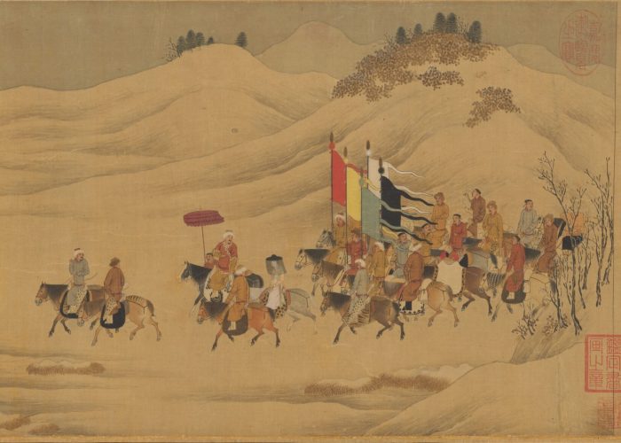 Fig. 1.  Unidentified artist after Song Academy painter. Eighteen Songs of a Nomad Flute: The Story of Lady Wenji(detail), early 15th century. Chinese, Ming dynasty (1368–1644). Handscroll; ink, color, and gold on silk, 11 1/4 in. x 39 ft. 3 in. (28.6 x 1196.3 cm).  (Photo: The Metropolitan Museum of Art/ C. C. Wang Family, Gift of The Dillon Fund)
