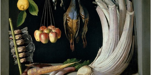 Still Life with Game, Vegetables and Fruit, Juan Sánchez Cotán. 	1602. (Photo:  Wikimedia Commons)