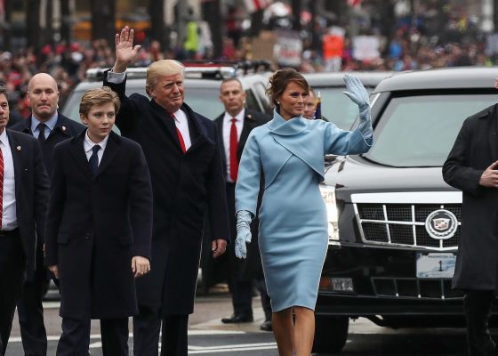 Melania Trump walked along with her son and husband during Trump's inauguration parade in 2016.