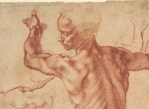 Detail. Studies for the Libyan Sibyl (recto) Michelangelo Buonarroti. ca. 1510–11. (Photo: The Metropolitan Museum of Art)