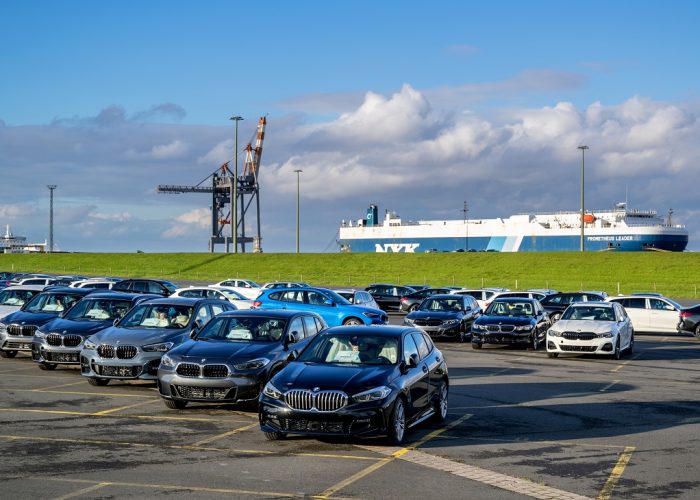 New BMW cars for export at seaport terminal in Cuxhaven, Germany. (Photo: © Bjorn Wylezich
| Dreamstime.com)