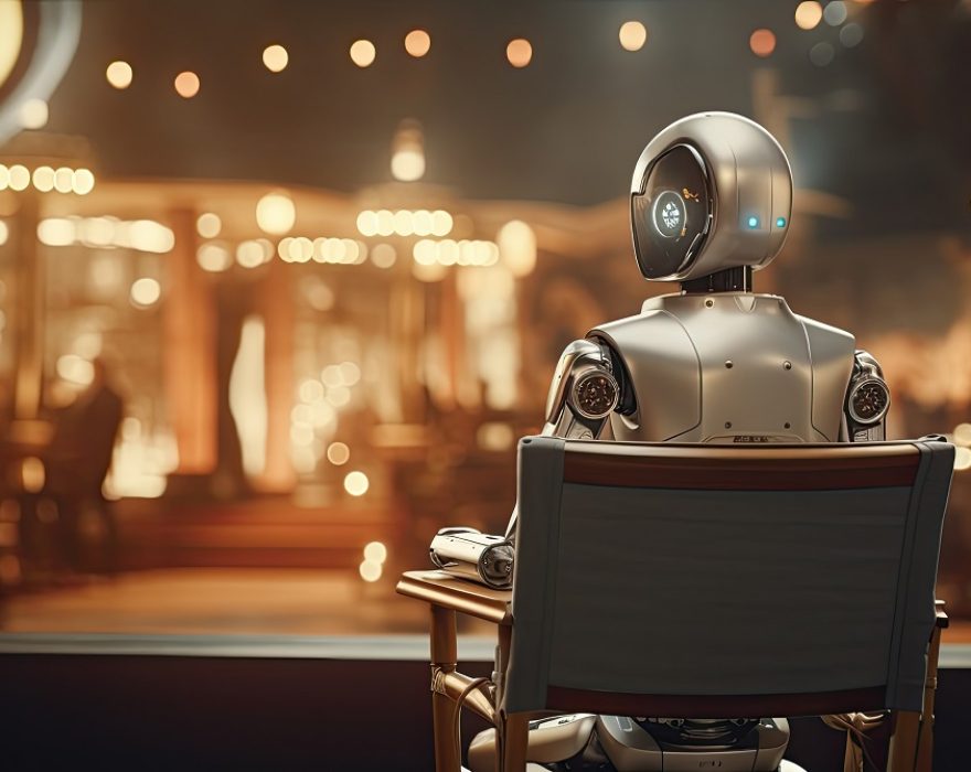 A robot in the director chair on a film set. The concept of artificial intelligence in the field of cinema. AI generated image. (Photo: © Nataliya Krechko
| Dreamstime.com)