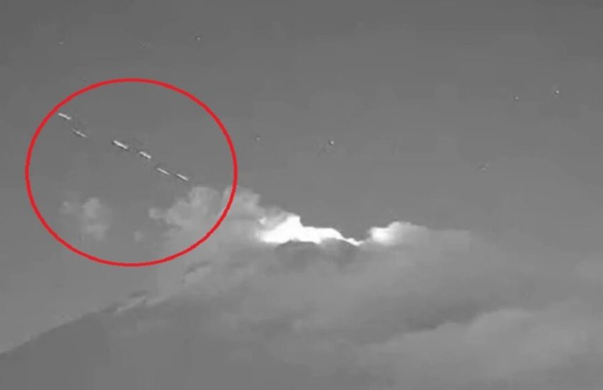 Surveillance cameras at the Popocatepetl volcano (57 miles from Mexico City) captured an alleged flotilla of UFOs or strange lights. In the video, it appears that the objects were coming from inside the volcano. (Photo: Uno.tv)