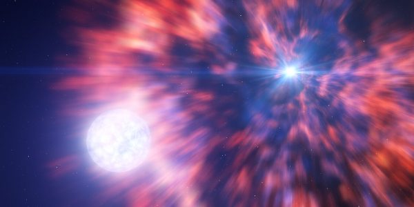 This artist’s impression is based on the aftermath of a supernova explosion as seen by two teams of astronomers with both ESO’s Very Large Telescope (VLT) and ESO’s New Technology Telescope (NTT). The supernova observed, SN 2022jli, occurred when a massive star died in a fiery explosion, leaving behind a compact object — a neutron star or a black hole. This dying star, however, had a companion which was able to survive this violent event. (Photo: ESO/L. Calçada)