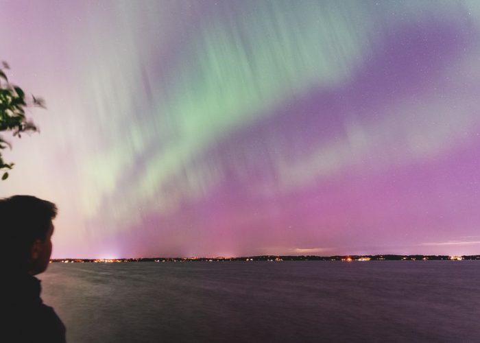 Skywatcher Kaitlin Moore captured this photo of the May 2024 auroras over Lake Mendota near Madison, Wisconsin on May 10, 2024.(Photo: Kaitlin Moore/Space.com)